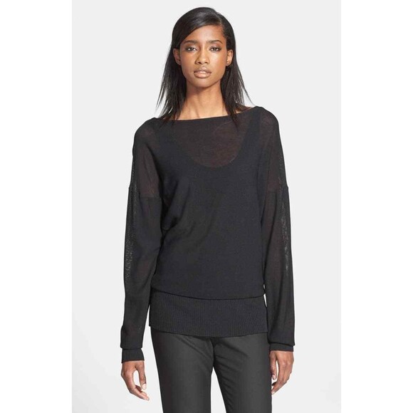 New NWT $248 Plenty Tracy Reese Off Shoulder Sweater Top Black S Layered Fine - Picture 1 of 10